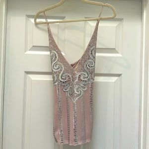 Express Sparkle scoop back, cross backed tank top